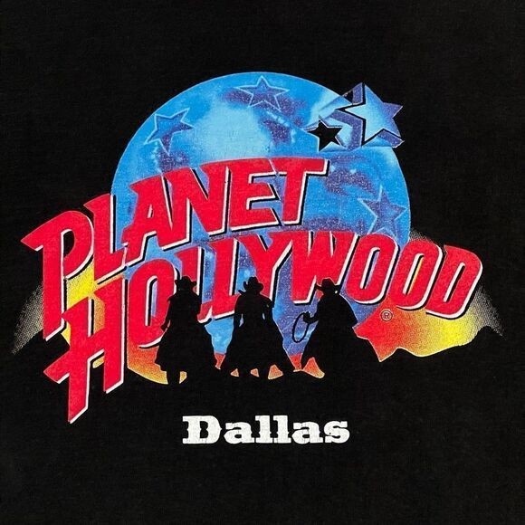 VTG ’91 Planet Hollywood Dallas Black Graphic Tee Shirt / Size L - Picture 3 of 4